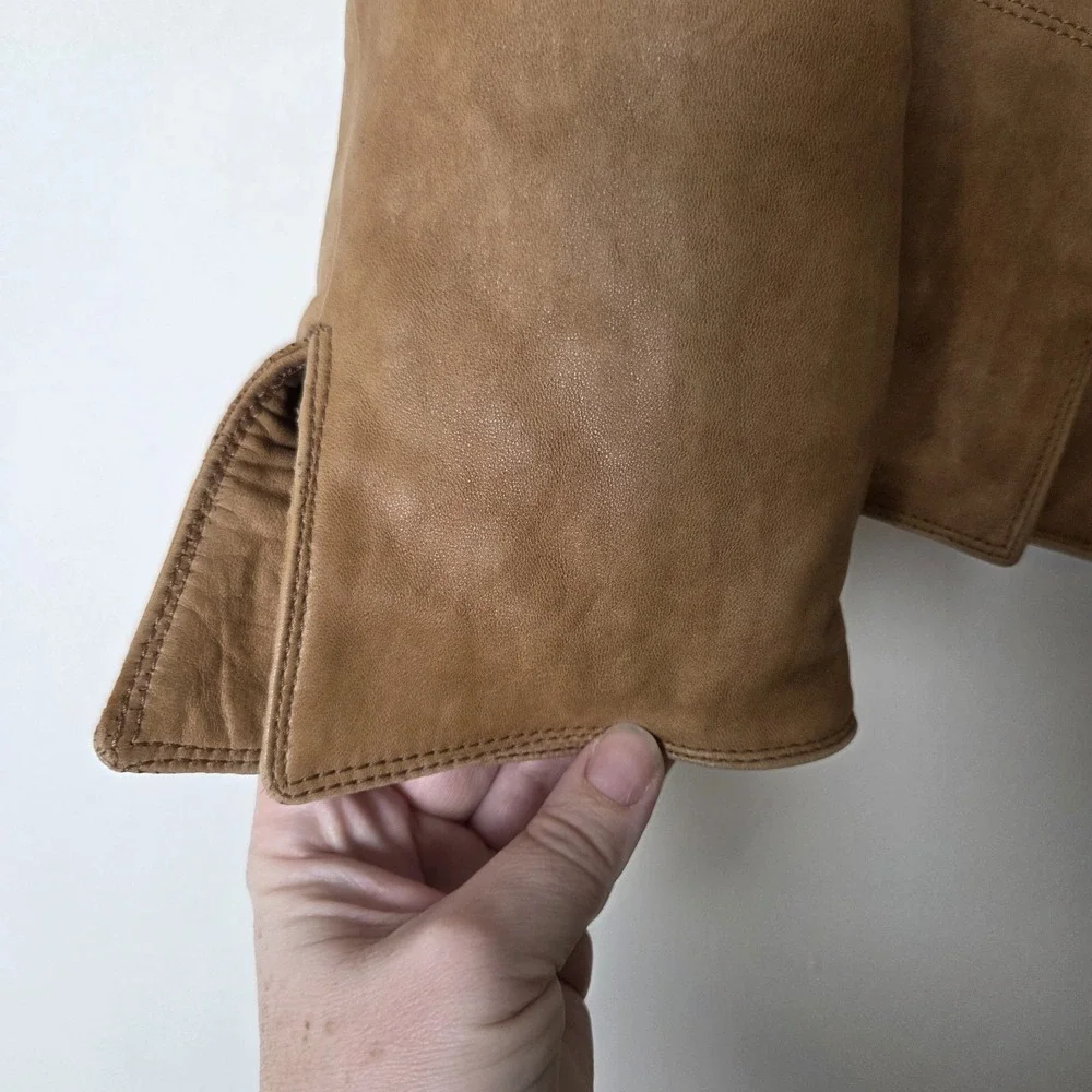 Charles Nolan New York Womens Camel Tan 100% Leather Jacket Blazer Size 6 Vtg